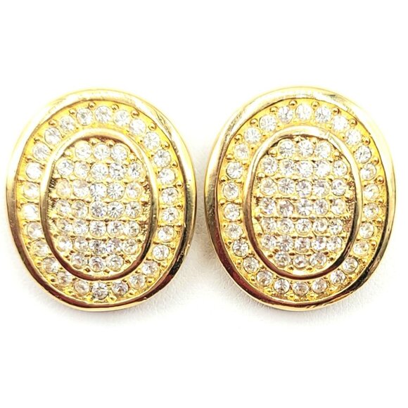Christian Dior Goldtone Oval Pave Clip On Earrings - Picture 1 of 7